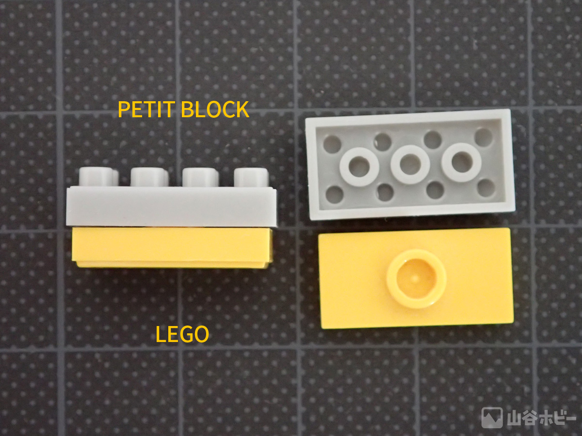 プチブロックは、レゴにはめることができるがはみ出る